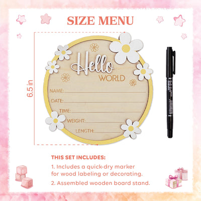 Hello World Sign, Daisy Birth Stats Sign, Daisy Birth Announcement,Baby Name Reveal For Hospital,Baby Name Reveal Baby Shower,Baby Name Sign
