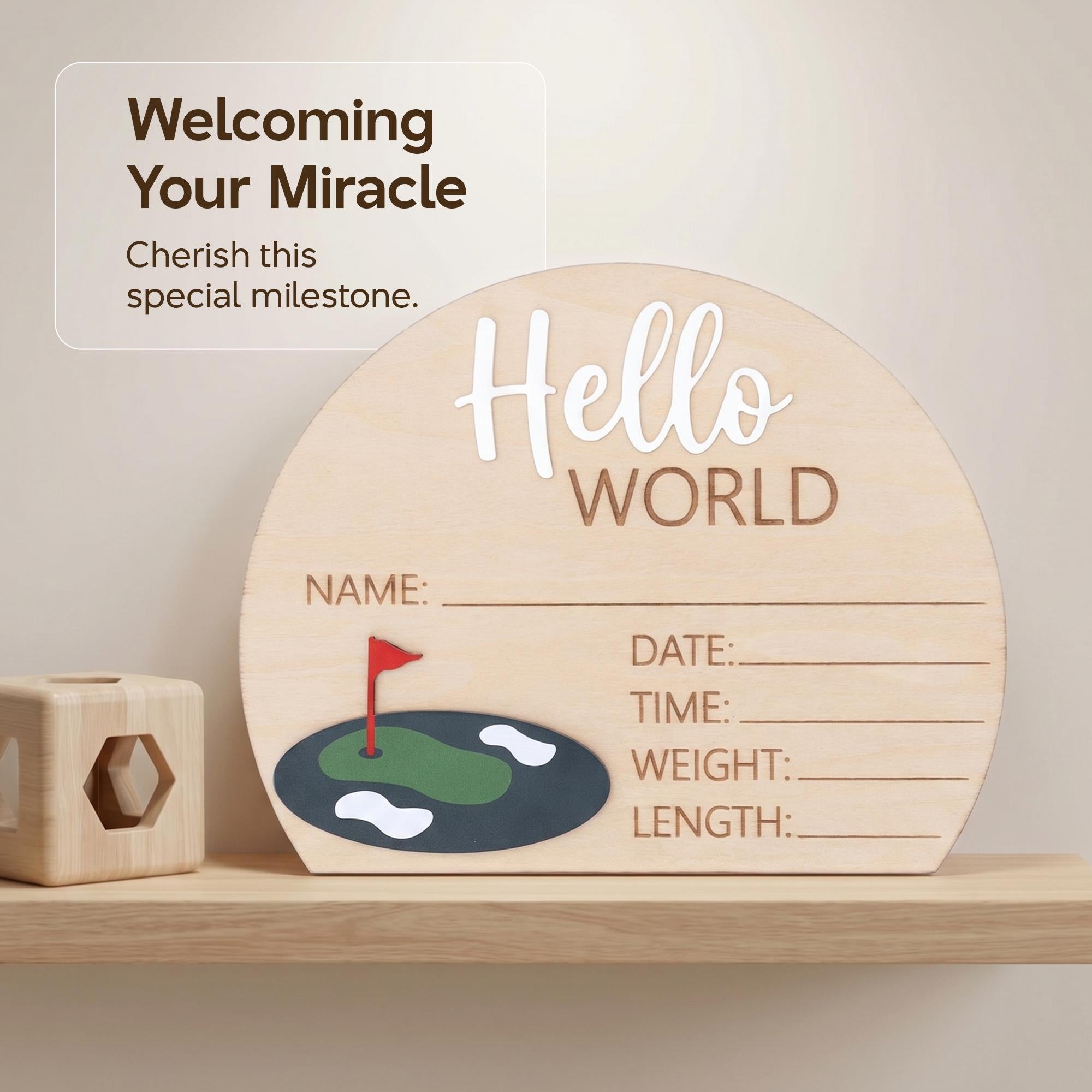 Golf Birth Stats Sign | 3D Half Arch Wooden Plaque | 3D Wooden Hello World Announcement | Par Tee Boy Nursery Prop | Baby Shower Gift