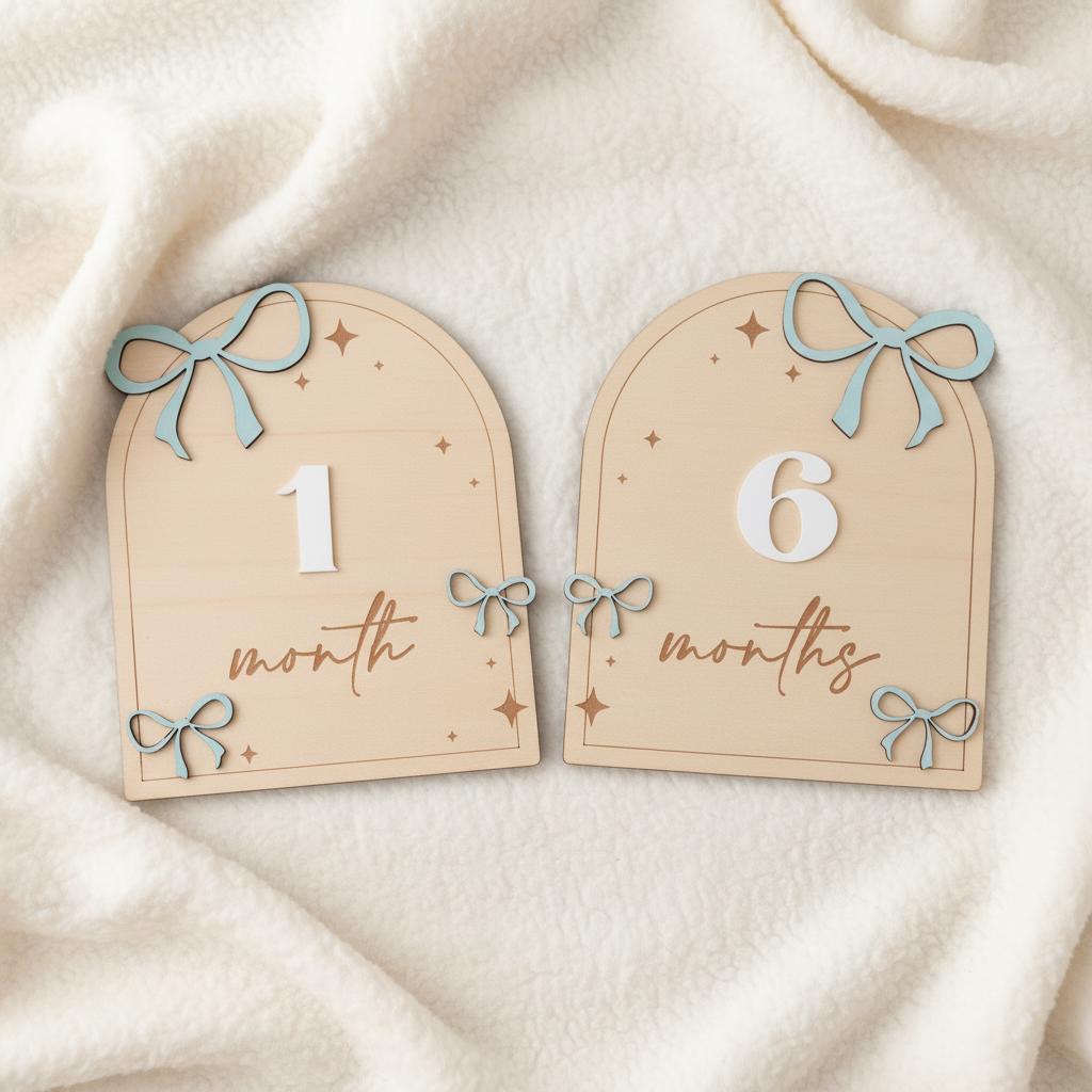 Wooden Baby Milestone Signs 1–12 Months | Monthly Photo Props