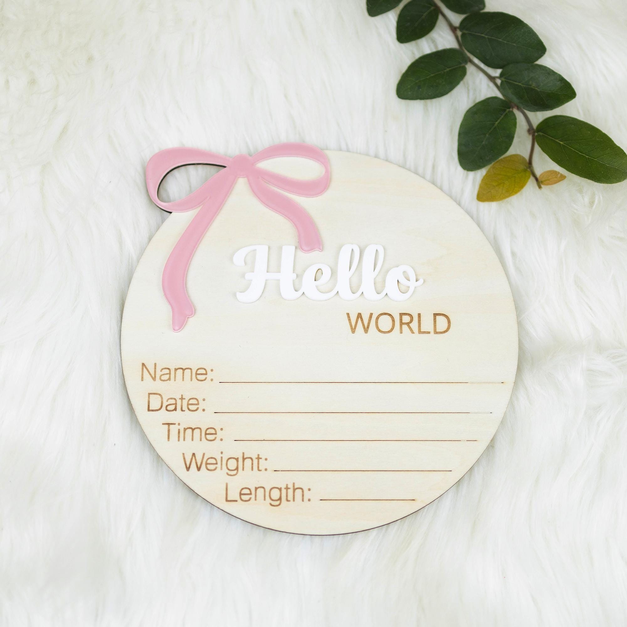 Hello World Baby Announcement Sign, Baby Girl Birth Announcement Sign, Baby Girl Name Sign, Newborn Photo Prop, Baby Shower Gift Keepsake