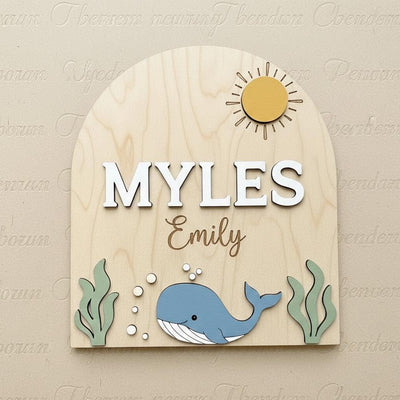 Personalized Baby Name Sign, Whale Nursery Decor, Custom Baby Name Plaque Wood, Ocean Theme Nursery Wall Sign