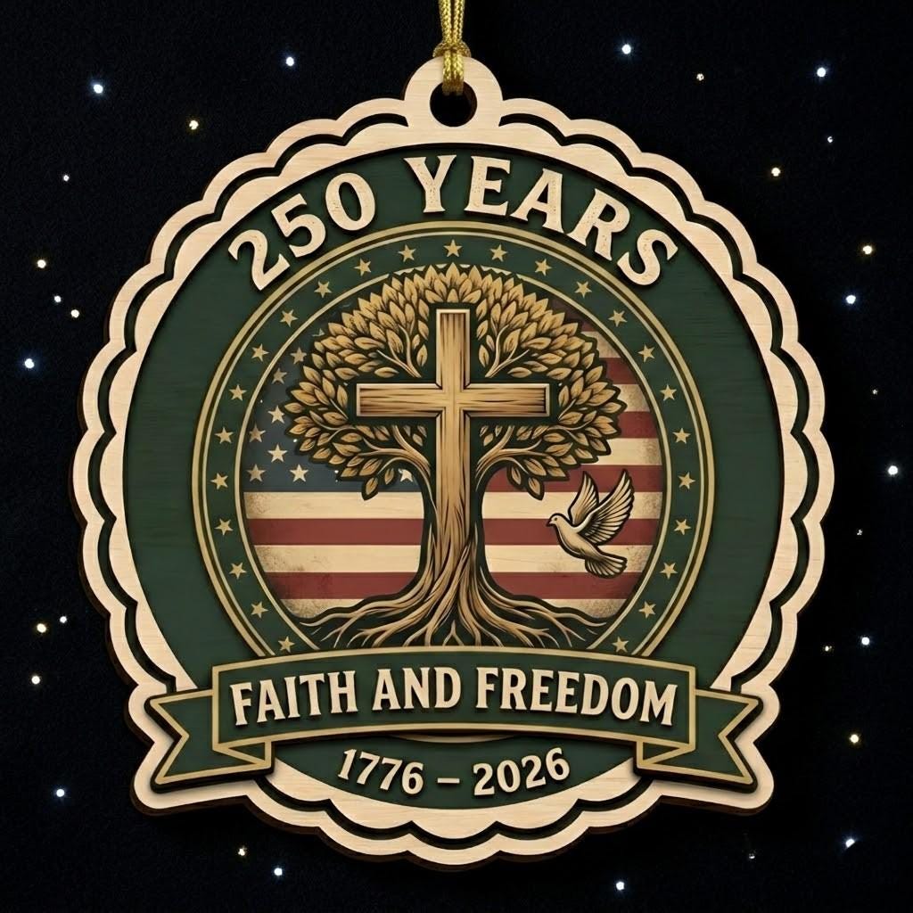 Christian Semiquincentennial Gift 2026 USA 250th Anniversary Ornament Faith And Freedom Cross Wood Decor Patriotic Keepsake