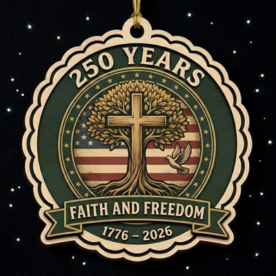 Christian Semiquincentennial Gift 2026 USA 250th Anniversary Ornament Faith And Freedom Cross Wood Decor Patriotic Keepsake