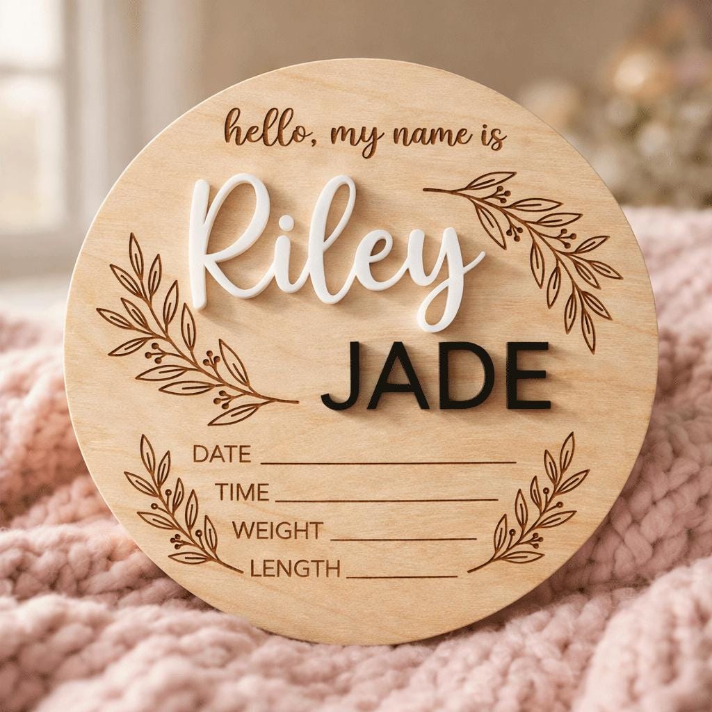 Hello My Name Is Baby Sign Personalized Wooden Baby Name Sign Custom Newborn Announcement Sign Birth Stats Photo Prop
