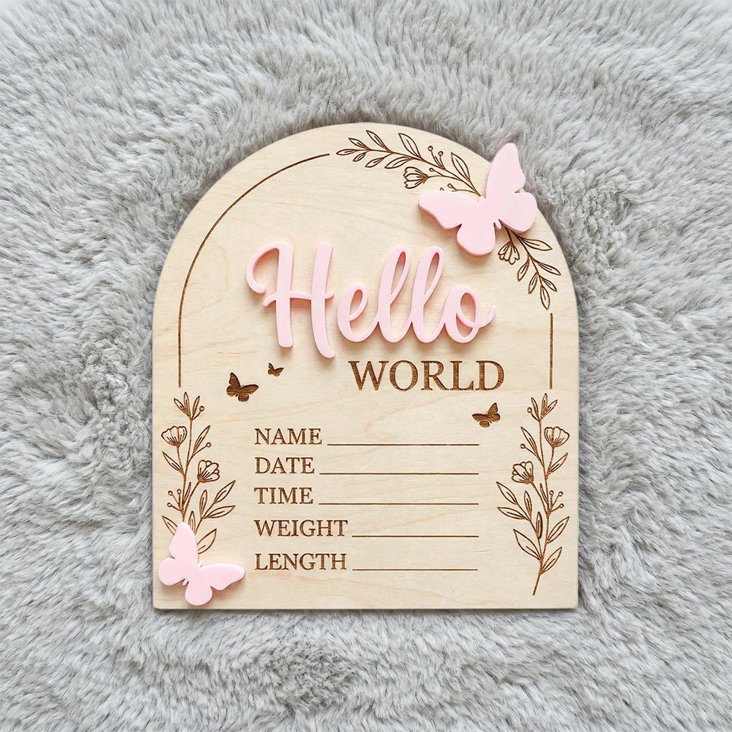 Pink Butterfly Birth Stats Sign | 3D Acrylic Wooden Newborn Plaque | Custom Baby Girl Announcement | Floral Arch Nursery Prop