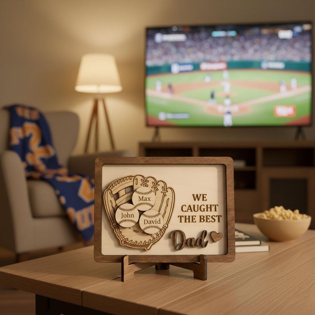 Personalized Baseball Dad Gift Custom Kids Names Wood Sign, Baseball Father Gift, Little League Dad Keepsake, Baseball Family Decor