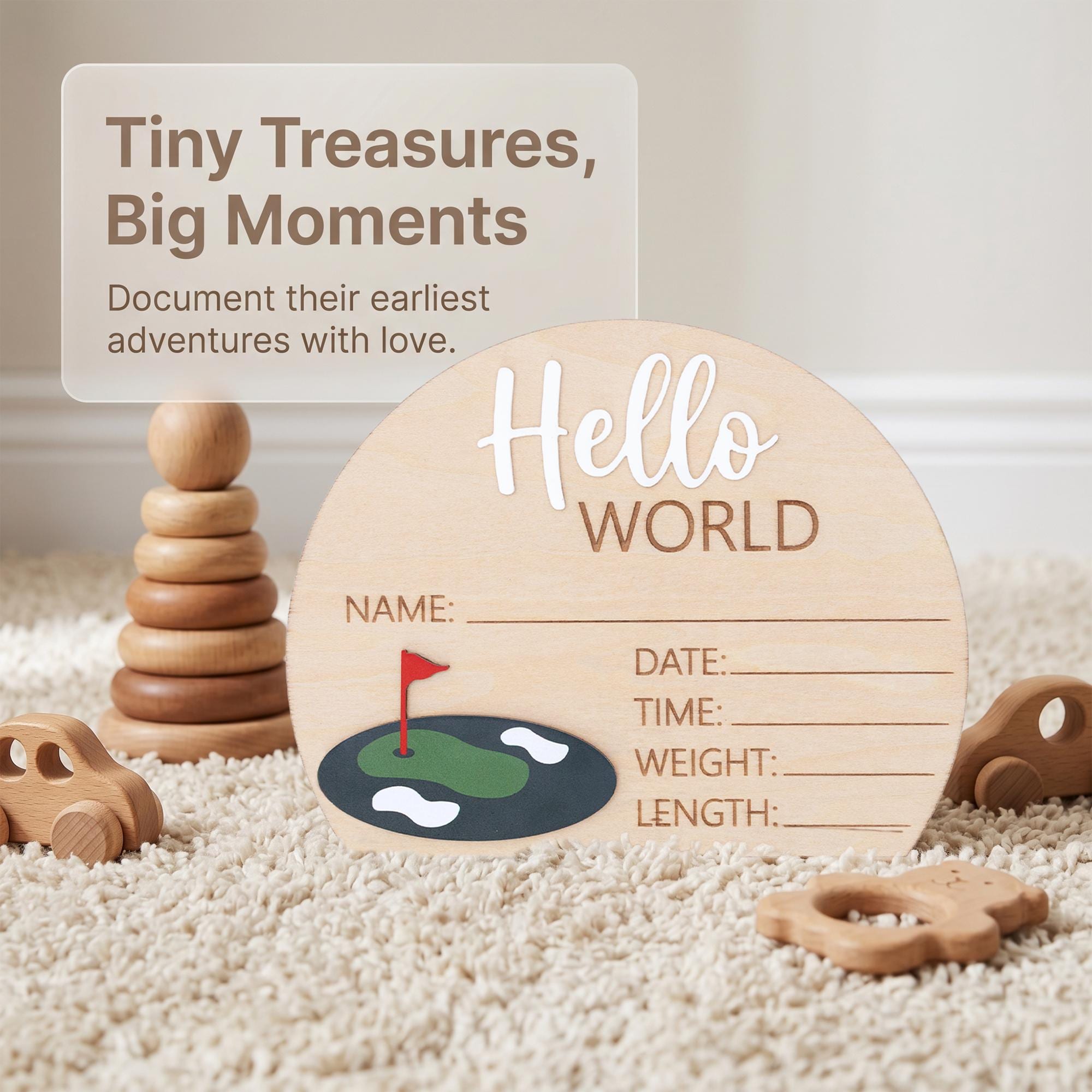 Golf Birth Stats Sign | 3D Half Arch Wooden Plaque | 3D Wooden Hello World Announcement | Par Tee Boy Nursery Prop | Baby Shower Gift