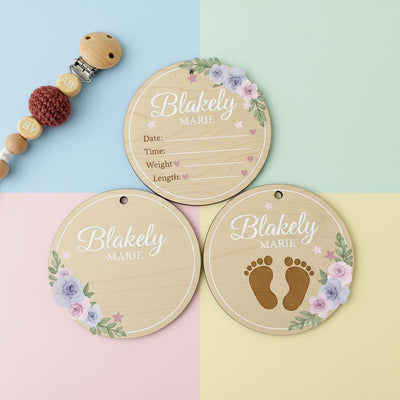 Personalized Baby Announcement Disc, Wooden Baby Birth Stats Sign, Custom Newborn Name Sign, Baby Announcement Photo Prop