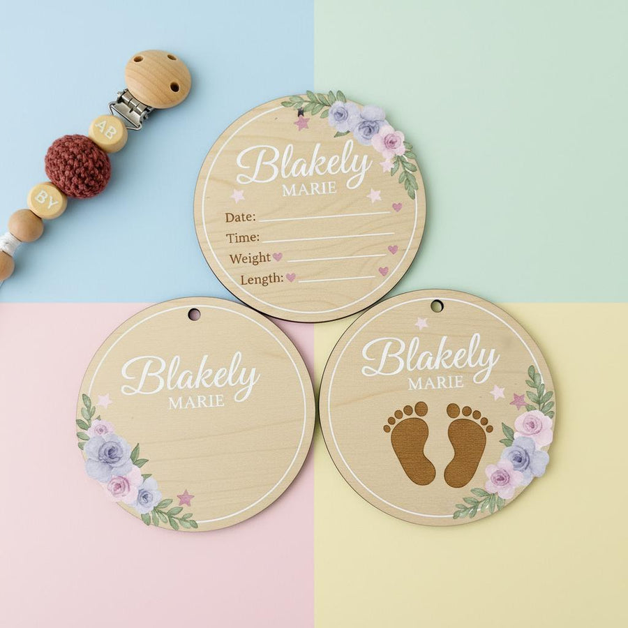 Personalized Baby Announcement Disc, Wooden Baby Birth Stats Sign, Custom Newborn Name Sign, Baby Announcement Photo Prop