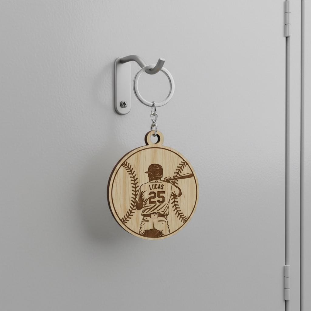 Personalized Wooden Baseball Keychain Custom Player Name and Number, Engraved Baseball Player Keychain, Little League Gift