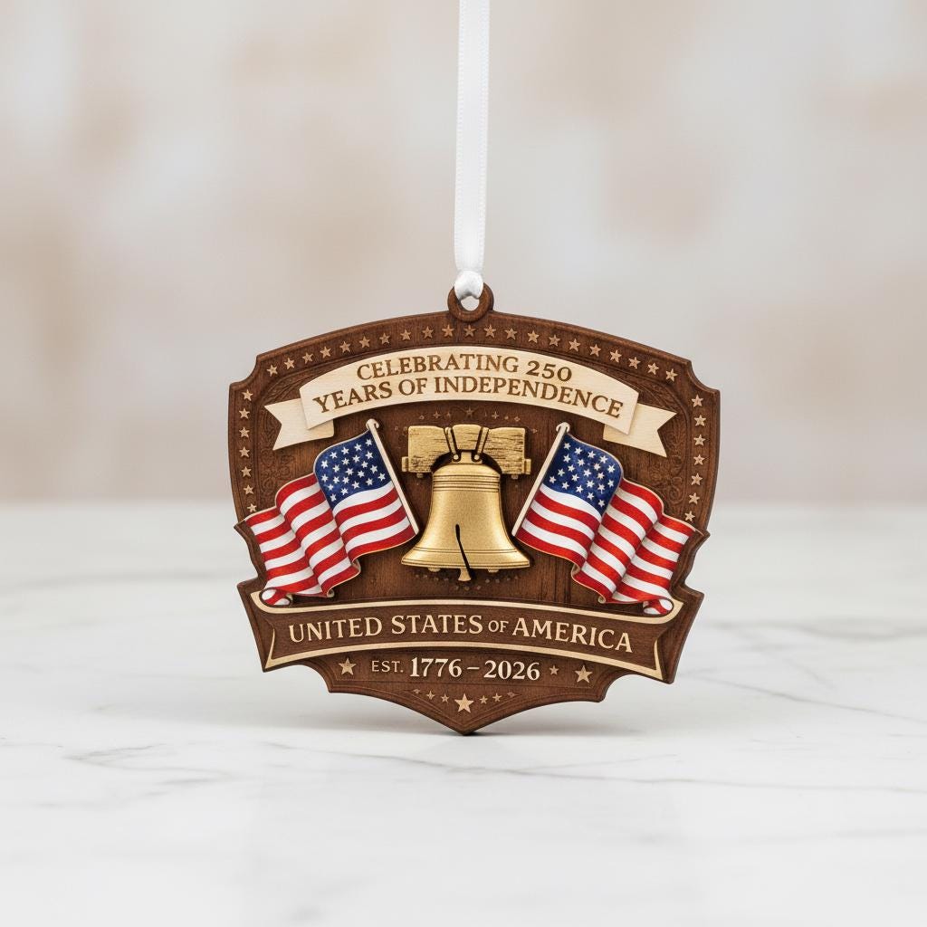 USA 250th Ornament, Semiquincentennial Gift, 1776-2026 Liberty Bell Acrylic Keepsake, Patriotic United States Decor