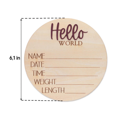 Hello World Newborn Hospital Sign Wooden Baby Photo Prop