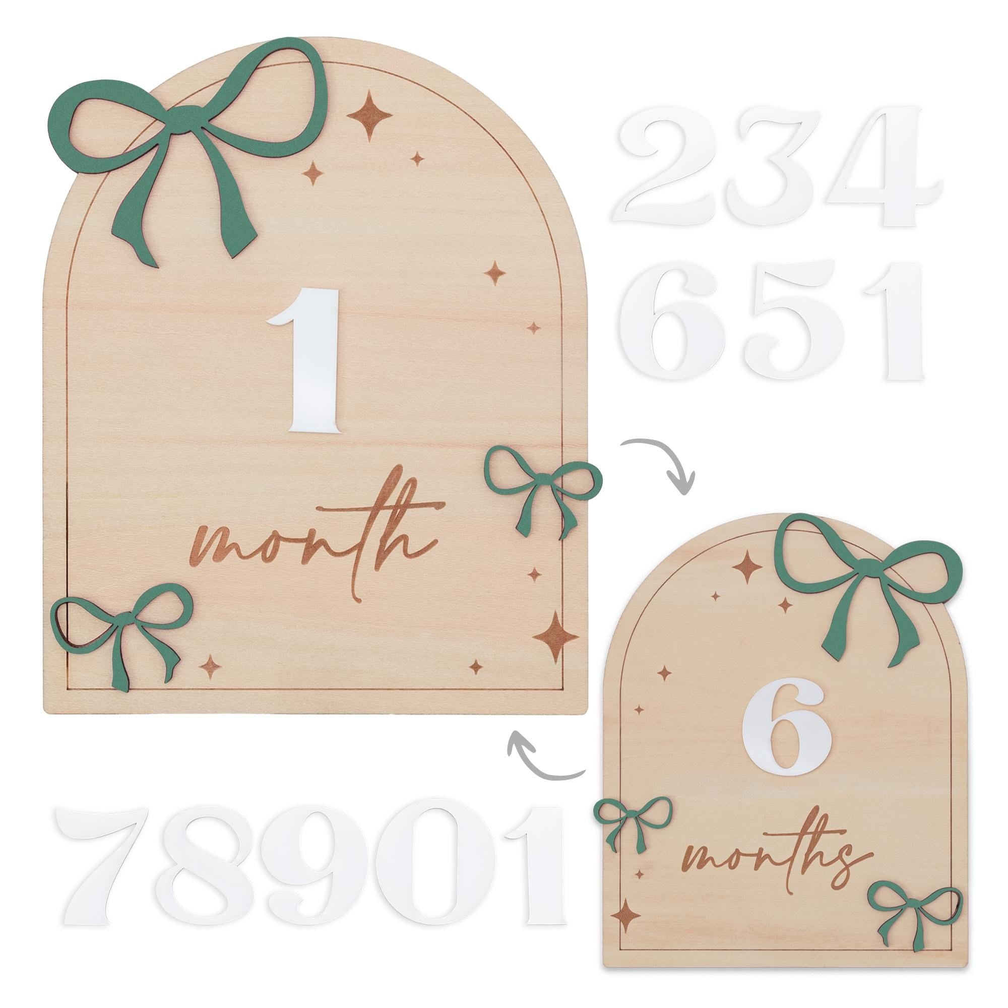 Wooden Baby Monthly Milestone Signs, 1–12 Month Photo Prop Set