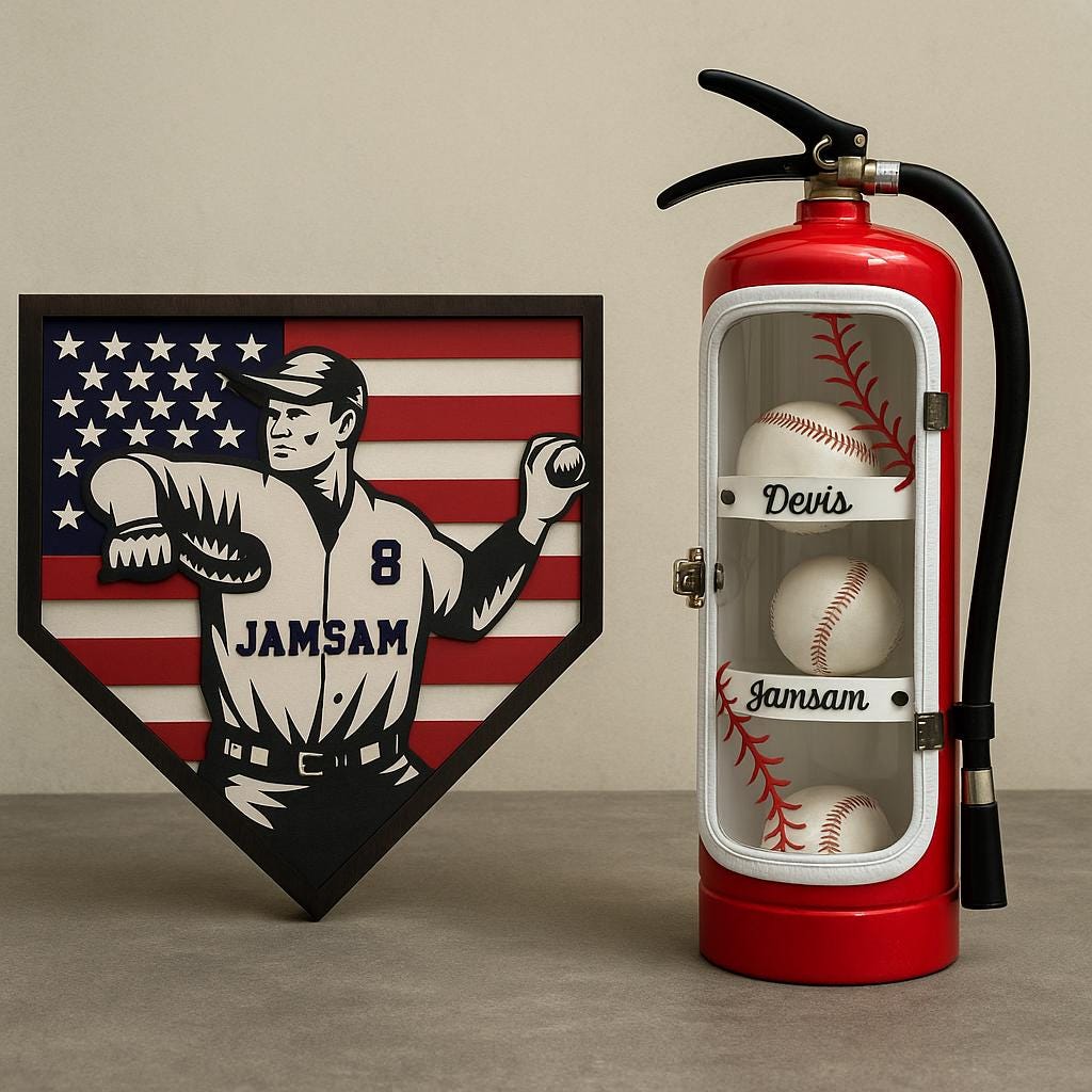 Personalized Repurposed Fire Extinguisher Baseball Display Case, Personalized Memorabilia Shelf