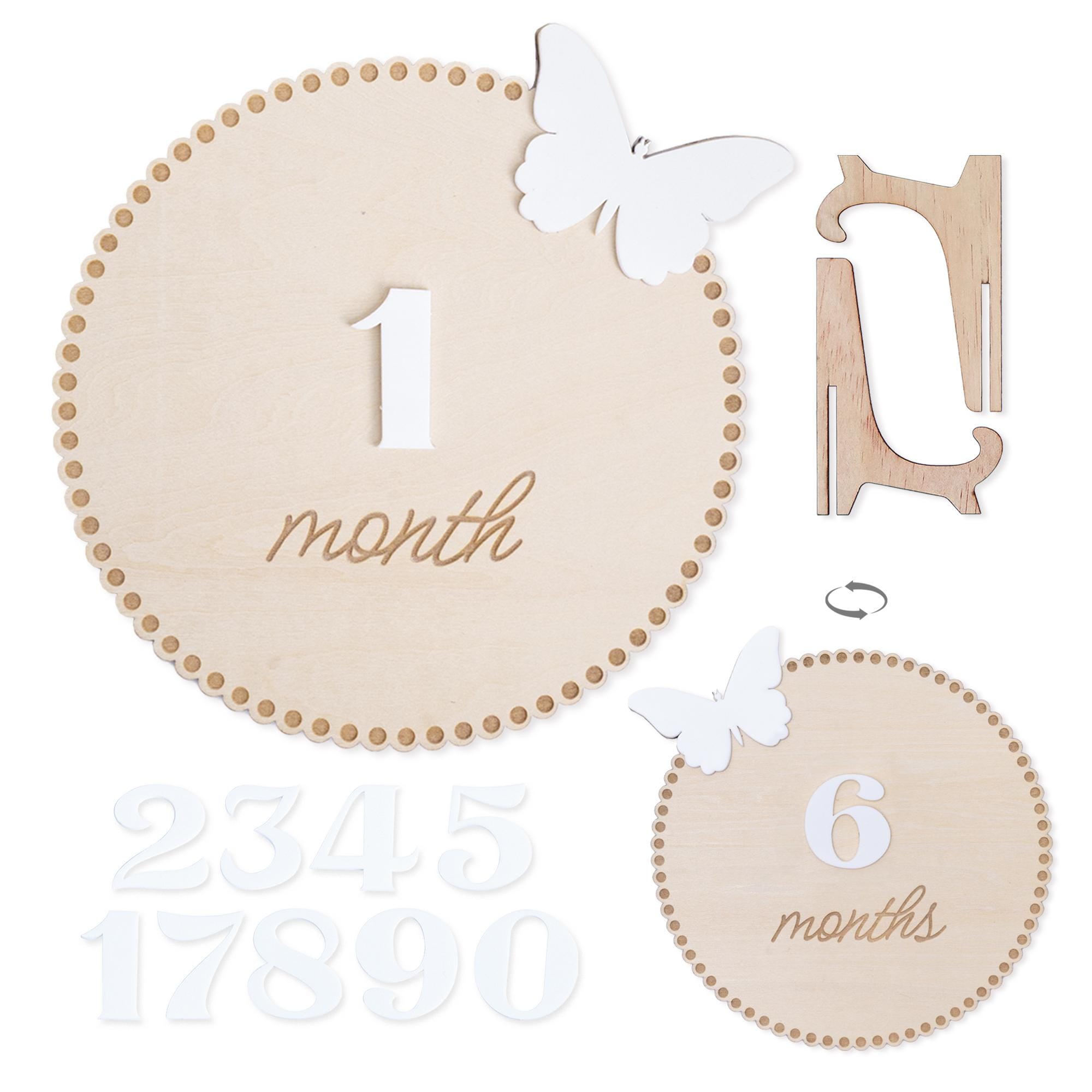Butterfly Baby Monthly Milestone Sign, 3D Monthly Milestone Discs Infant Pictures, Engraved Wood Monthly Milestone For Girls, Baby Sign