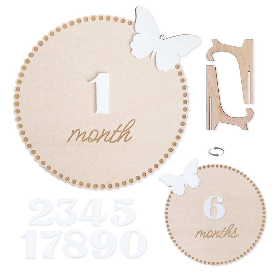 Butterfly Baby Monthly Milestone Sign, 3D Monthly Milestone Discs Infant Pictures, Engraved Wood Monthly Milestone For Girls, Baby Sign