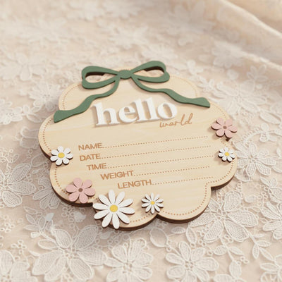 Sage Hello World Wooden Baby Birth Announcement Sign Nursery Decor