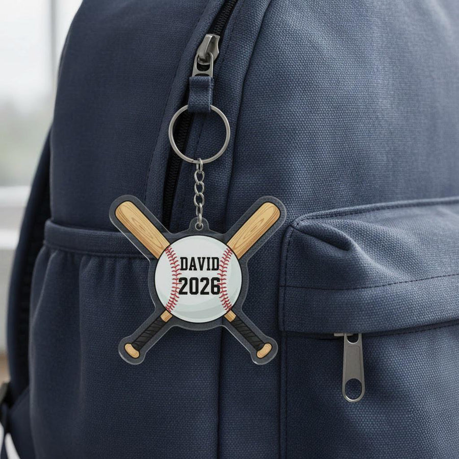 Personalized Baseball Keychain Custom Player Name and Year, Baseball Bat Keychain, Acrylic Baseball Player Gift, Little League Gift