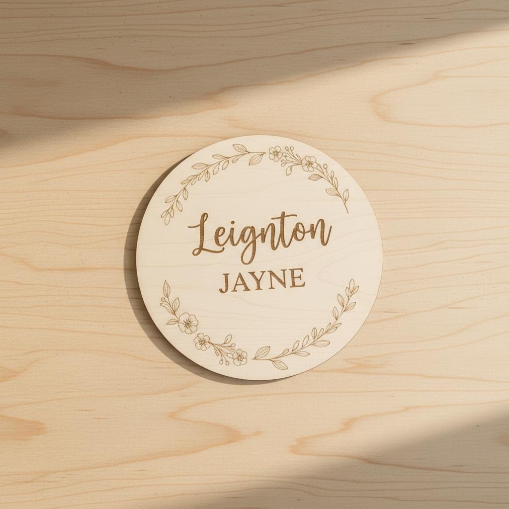 Personalized Wooden Baby Name Plaque, Round Nursery Name Announcement Sign