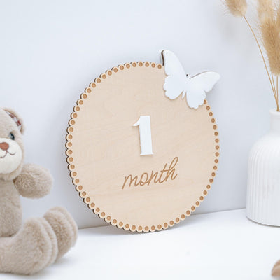 Butterfly Baby Monthly Milestone Sign, 3D Monthly Milestone Discs Infant Pictures, Engraved Wood Monthly Milestone For Girls, Baby Sign