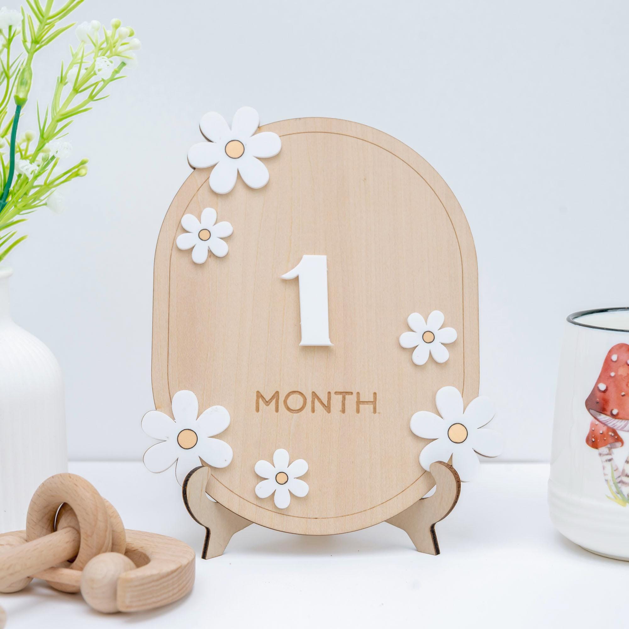 3D Daisy Milestone Cards, Interchangeable Milestone Set, Milestone Set For Photo Board, Boho Monthly Milestone Set, Floral Baby Milestone