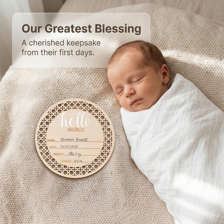 Baby Announcement Sign Hello World Baby Sign Birth Stats Sign Custom Baby Name Sign Newborn Announcement Photo Prop Baby Keepsake Gift