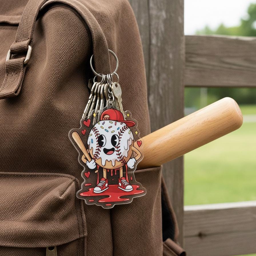 Cute Baseball Keychain, Cartoon Baseball Acrylic Keychain, Baseball Bag Charm, Baseball Player Gift, Little League Gift
