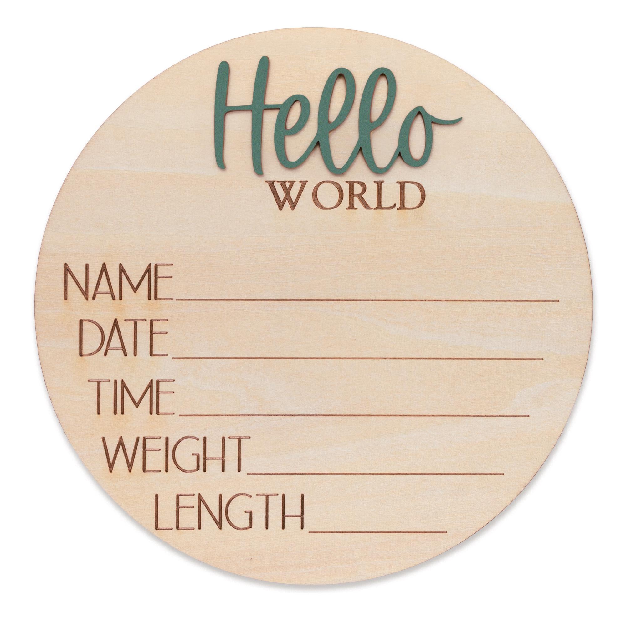 Newborn Hospital Baby Sign Hello World Wooden Birth Stats Photo Prop