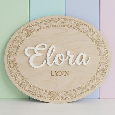 Personalized Wooden Baby Name Sign, Oval Nursery Name Announcement Plaque