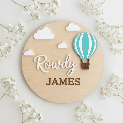 Personalized Hot Air Balloon Baby Name Sign Wooden Nursery Decor