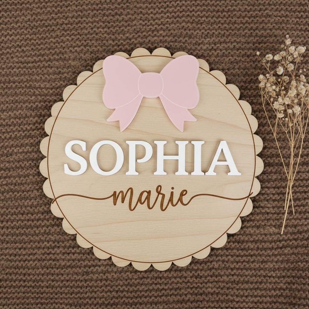 Personalized Wooden Baby Name Sign with Bow, Girl Nursery Name Decor