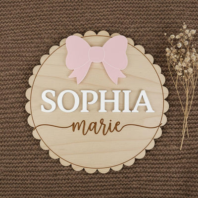 Personalized Wooden Baby Name Sign with Bow, Girl Nursery Name Decor