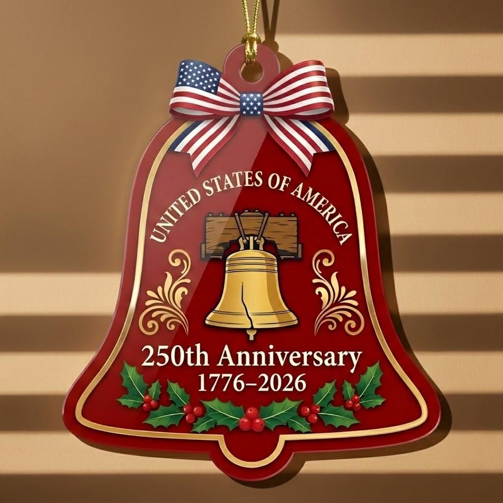 Liberty Bell 250th Ornament, Semiquincentennial Red Bell Gift, 1776-2026 Patriotic Christmas Decor, America 250th Anniversary