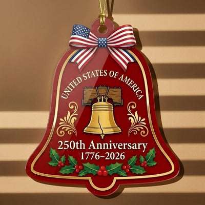 Liberty Bell 250th Ornament, Semiquincentennial Red Bell Gift, 1776-2026 Patriotic Christmas Decor, America 250th Anniversary