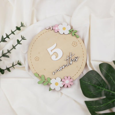 Wooden Baby Milestone Sign, Floral Monthly Milestone Card, Newborn Photo Prop,Baby Shower Gift For Girl,3D Monthly Milestone Discs,Baby Sign