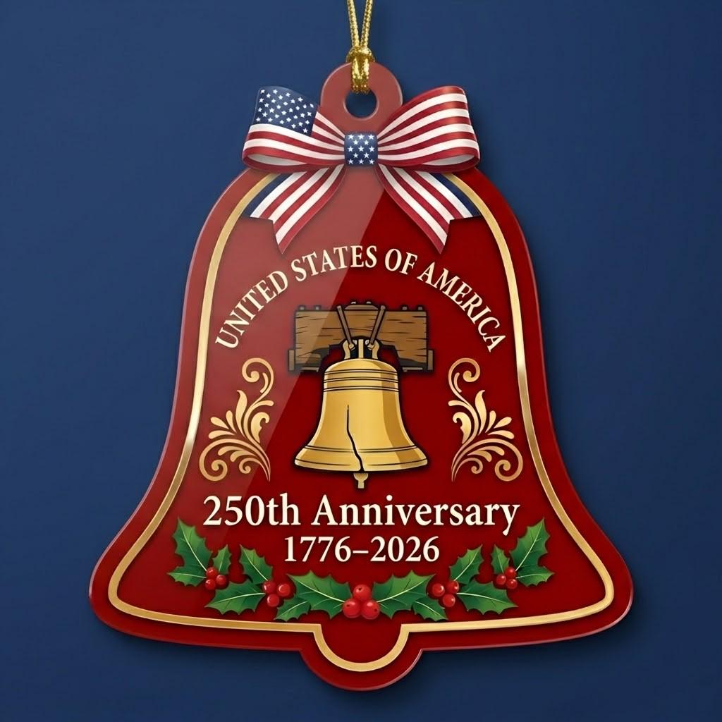 Liberty Bell 250th Ornament, Semiquincentennial Red Bell Gift, 1776-2026 Patriotic Christmas Decor, America 250th Anniversary