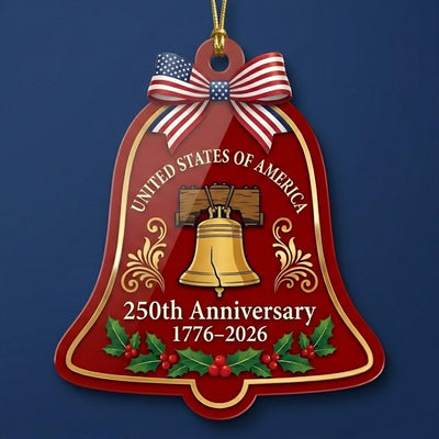 Liberty Bell 250th Ornament, Semiquincentennial Red Bell Gift, 1776-2026 Patriotic Christmas Decor, America 250th Anniversary