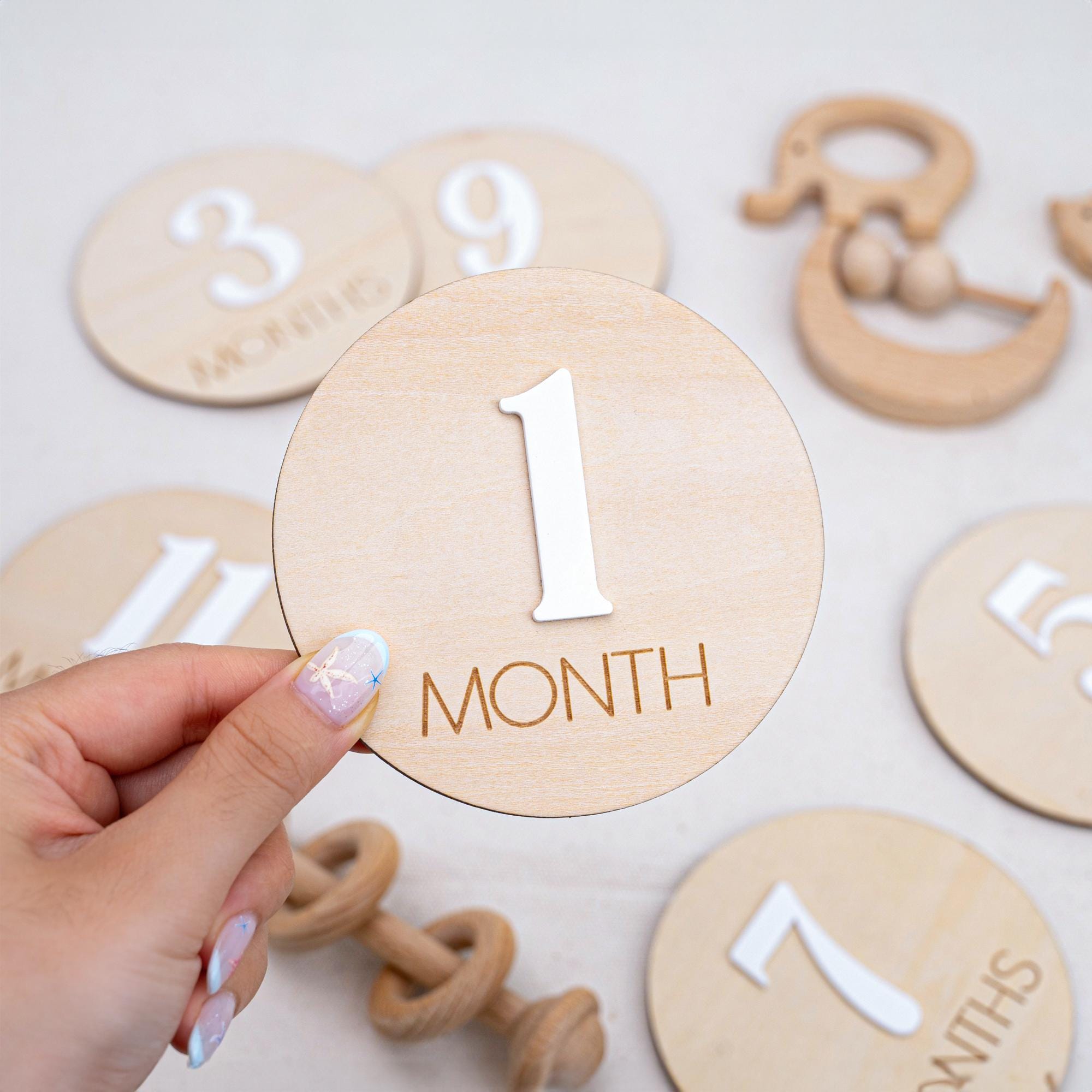 Baby Monthly Milestone Discs, Monthly Milestone Cards Baby, 3D Wood Engraved Monthly Milestone Markers, Newborn Photo Props,Boho Baby Shower