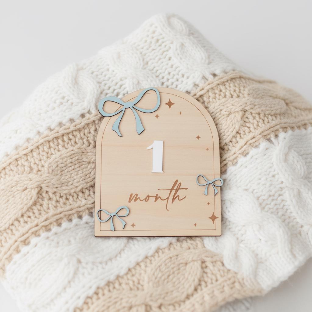 Wooden Baby Milestone Signs 1–12 Months | Monthly Photo Props