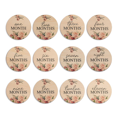 Wooden Baby Milestone Discs Set, Floral Monthly Photo Props For Baby Birl, Baby Shower Gift,Monthly Milestone  Signs,Monthly Signs Baby Girl