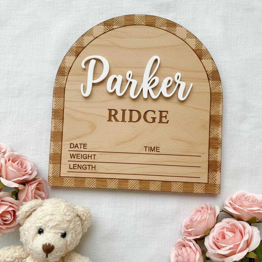 Personalized Baby Birth Stats Sign, Wooden Baby Name Announcement Sign, Custom Newborn Birth Details Plaque Nursery Decor