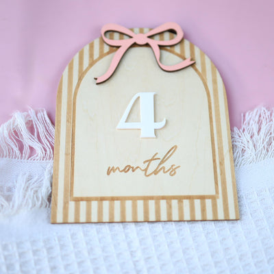 Wooden Baby Monthly Milestone Sign, Pink Bow Baby Girl Milestone Marker, Baby Photo Prop, Baby Girl Month Milestone, Baby Keepsake Sign