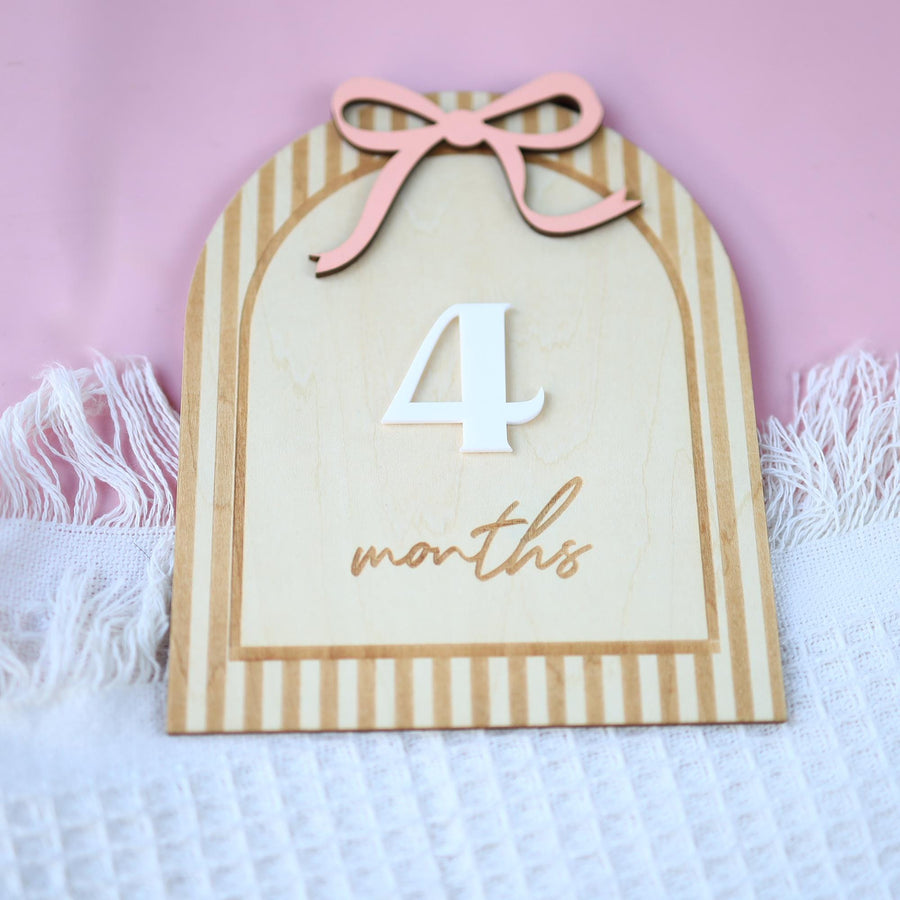 Wooden Baby Monthly Milestone Sign, Pink Bow Baby Girl Milestone Marker, Baby Photo Prop, Baby Girl Month Milestone, Baby Keepsake Sign