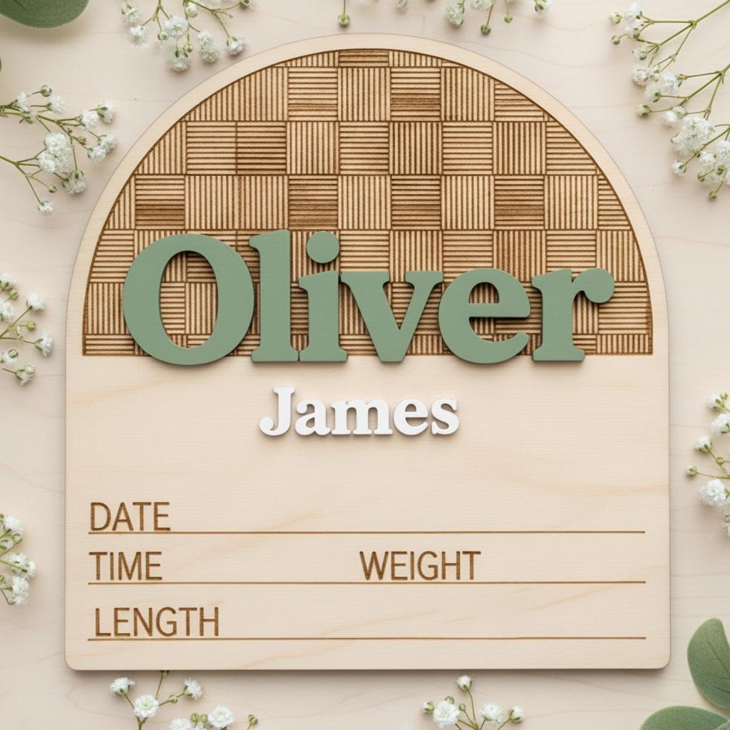 Personalized Baby Birth Announcement Sign Wooden Name Milestone Board