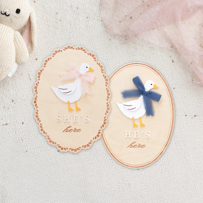 He’s Here She’s Here Wooden Baby Announcement Signs