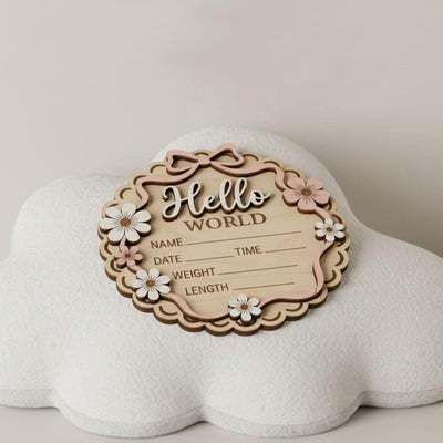 3D Bow Birth Stats Sign for Girl | Daisy Flower Scalloped Wooden Plaque | Custom Ribbon Baby Announcement | Coquette Nursery Prop
