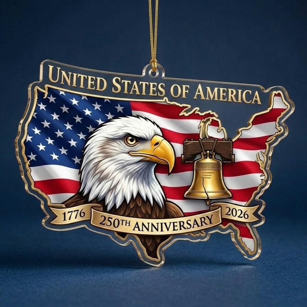 USA Map 250th Anniversary Ornament, Semiquincentennial Eagle Gift, 1776-2026 Patriotic Acrylic Decor, United States Birthday Keepsake