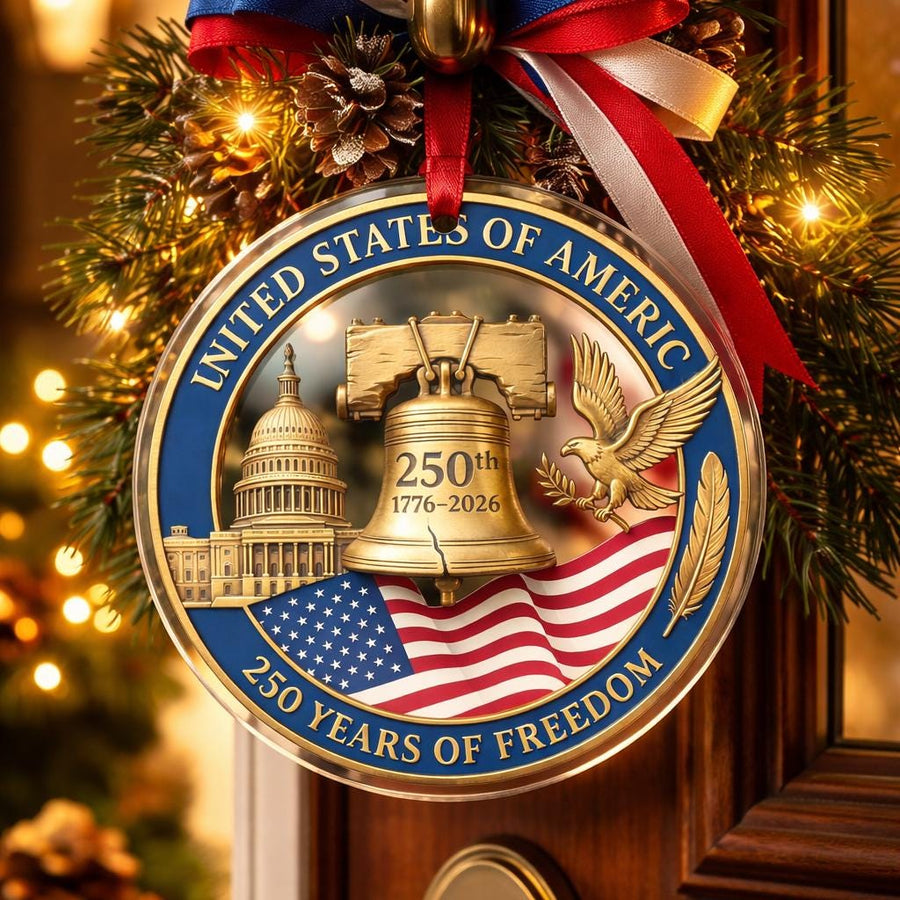 America 250th Ornament, Semiquincentennial Patriotic Bow Gift, 1776-2026 USA Flag Acrylic Keepsake, Stars and Stripes Decor