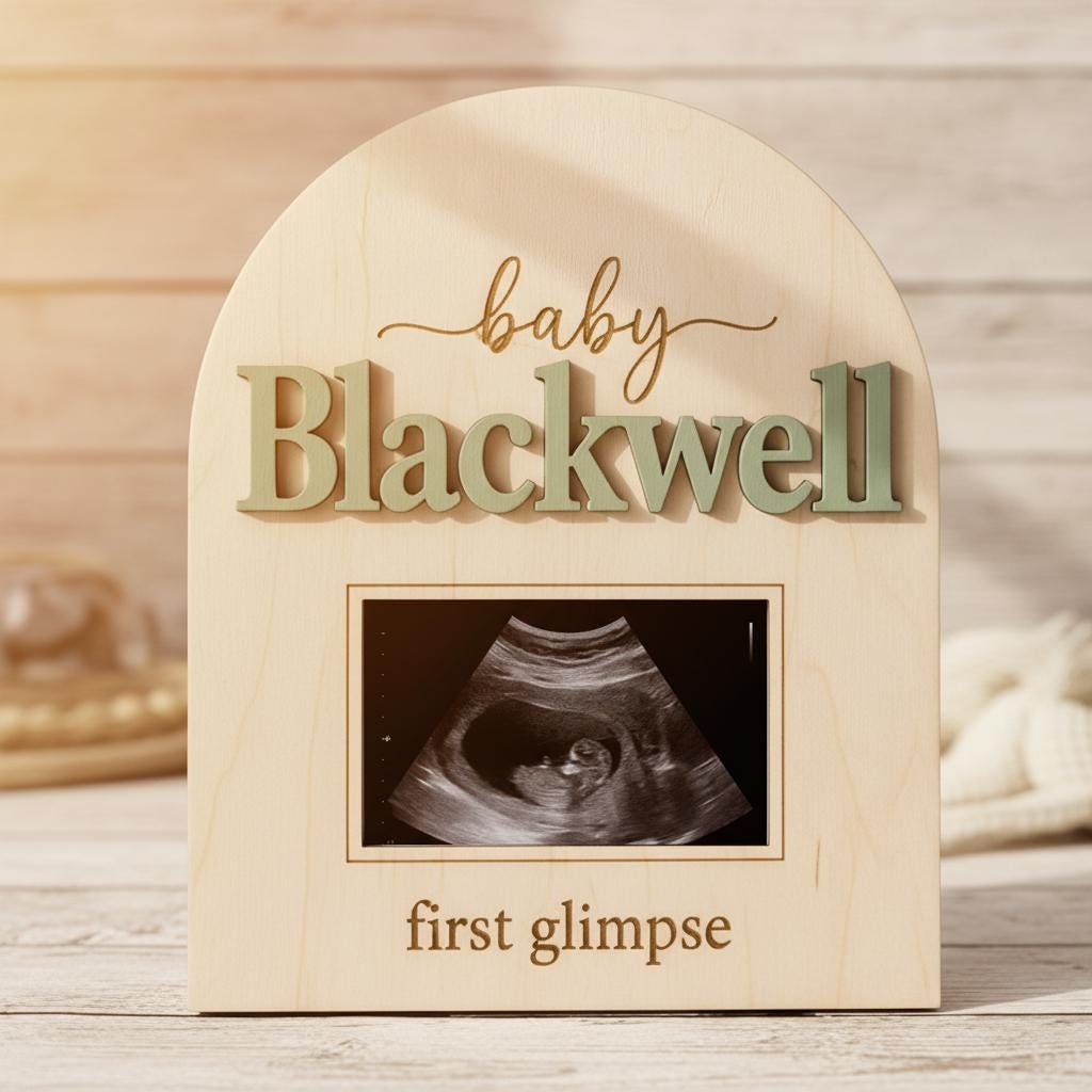 Baby Announcement Sign, Personalized Wooden Ultrasound Photo Pregnancy Reveal Sign, Custom Baby Name Nursery Decor