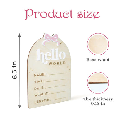 Birth Stats Sign Girl, Hello World Sign, Baby Birth Announcement Sign, Baby Shower Gift, Boho Baby Announcement, Birth Detail Sign With Bow